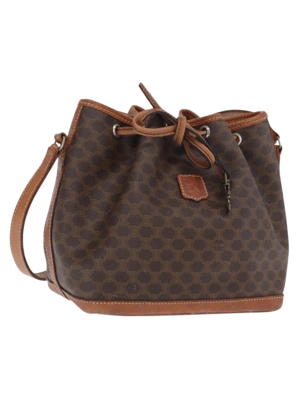 Celine Brown Monogram Drawstring Satchel